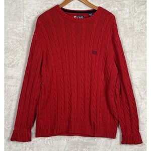 Chaps Cable Knit Sweater Large Mens Red Fisherman Y2K 90s Preppy Chunky Vintage